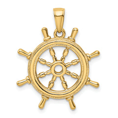 14K Gold 3D Ship's Wheel Pendant for Men Solid & Casted