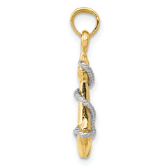 14K Two-Tone 3D Anchor Pendant with Rope for Men Solid Gold