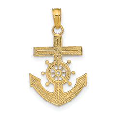14K Gold Men's Mariner's Cross Pendant Solid, Cast, Bold Design