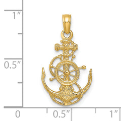 14K Gold Men's Anchor with Wheel Pendant Solid Casted Design