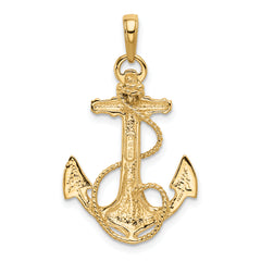 14K Gold Men's Anchor with Rope Pendant Solid Casted Design