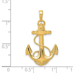 14K Gold Men's Anchor with Rope Pendant Solid Casted Design