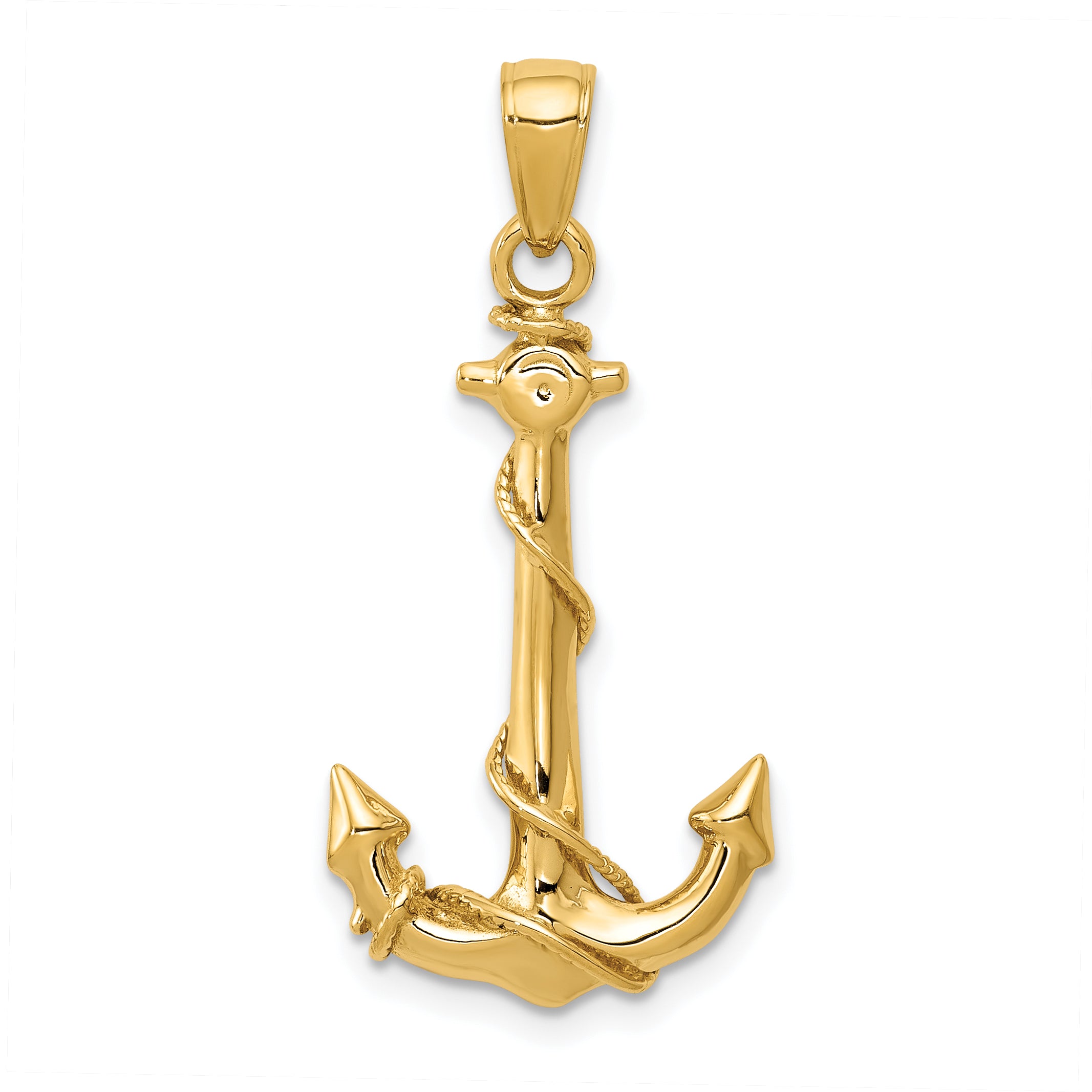 14K 3D Anchor W/Rope Pendant