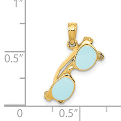 14K Gold 3D Aqua Enameled Sunglasses Pendant Unique Themed Charm