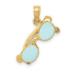 14K 3D Aqua Enameled Sunglasses Pendant