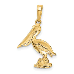14K Gold Polished Pelican Pendant with Textured Finish Elegant and Solid Design