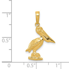 14K Gold Polished Pelican Pendant with Textured Finish Elegant and Solid Design