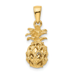 14K Gold 3D Pineapple Pendant with Polished Textured Finish