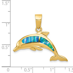 14K Gold Lab Created Opal Dolphin Pendant Elegant and Unique