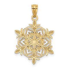 14K Gold Rhodium Diamond-Cut Snowflake Pendant Elegant Winter Design