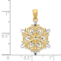 14K Gold Rhodium Diamond-Cut Snowflake Pendant Elegant Winter Design