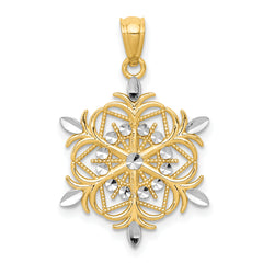 14k w/ Rhodium Diamond-cut Snowflake Pendant