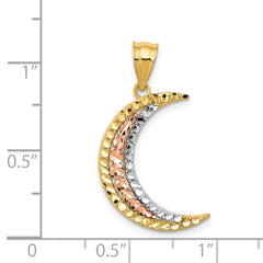 14K Two-Tone Gold Moon Pendant with White Rhodium Diamond-Cut Design