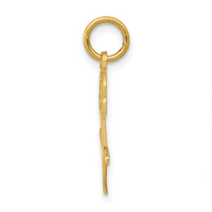 14K Gold Rose Charm Pendant with Polished Finish and Textured Back