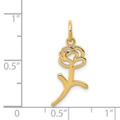 14K Gold Rose Charm Pendant with Polished Finish and Textured Back