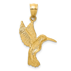 14K Gold Diamond-Cut Hummingbird Pendant with Brushed Finish Elegant, Solid Design