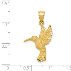 14K Gold Diamond-Cut Hummingbird Pendant with Brushed Finish Elegant, Solid Design