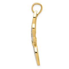 14K Gold Diamond-Cut Butterfly Pendant with Rhodium Accents Polished Finish