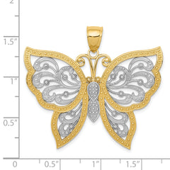 14K Gold Diamond-Cut Butterfly Pendant with Rhodium Accents Polished Finish