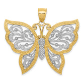14k w/Rhodium Diamond-cut Butterfly Pendant