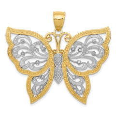 14k w/Rhodium Diamond-cut Butterfly Pendant