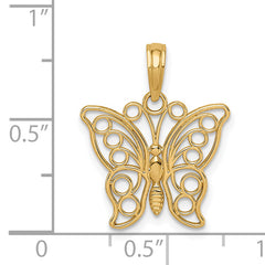 14K Gold Cut-out Butterfly Pendant with Filigree Design Polished Finish