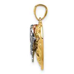 14K Tri-Color Gold Butterfly Heart Pendant with Polished Finish