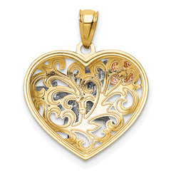 14K Tri-Color Gold Butterfly Heart Pendant with Polished Finish