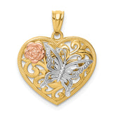 14k Tri color Butterfly Heart Pendant