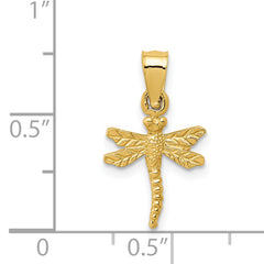14K Yellow Gold Dragonfly Pendant with Polished Finish and Textured Design