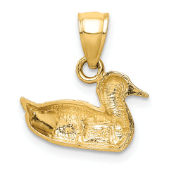 14K Gold Diamond-Cut Duck Pendant with Polished Finish Solid and Elegant