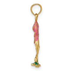 14K Gold Enameled Flamingo Pendant with Pink Accents Polished and Elegant