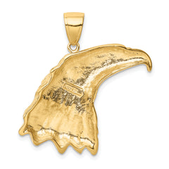 14K Gold Men's Eagle Head Pendant with Polished Finish and Textured Design