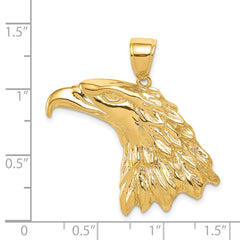 14K Gold Men's Eagle Head Pendant with Polished Finish and Textured Design