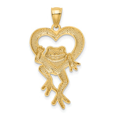 14K Gold and Rhodium Frog in Heart Pendant Elegant, Casted Design