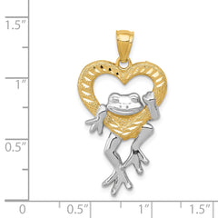 14K Gold and Rhodium Frog in Heart Pendant Elegant, Casted Design