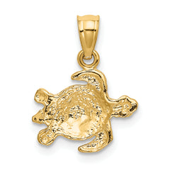 14K Gold Turtle Pendant with Diamond-Cut Detail, Polished Finish