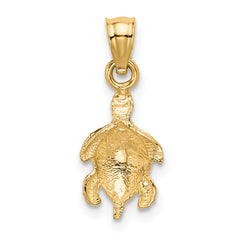 14K Gold Turtle Pendant with Polished Diamond-Cut Detail