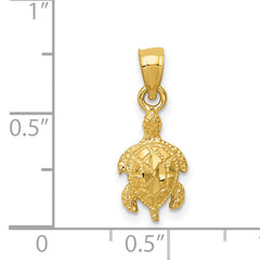 14K Gold Turtle Pendant with Polished Diamond-Cut Detail