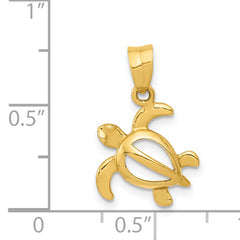 14K Gold Open Turtle Pendant Polished Finish, Solid Cast