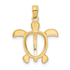 14K Gold and Rhodium Sea Turtle Pendant with Polished Finish