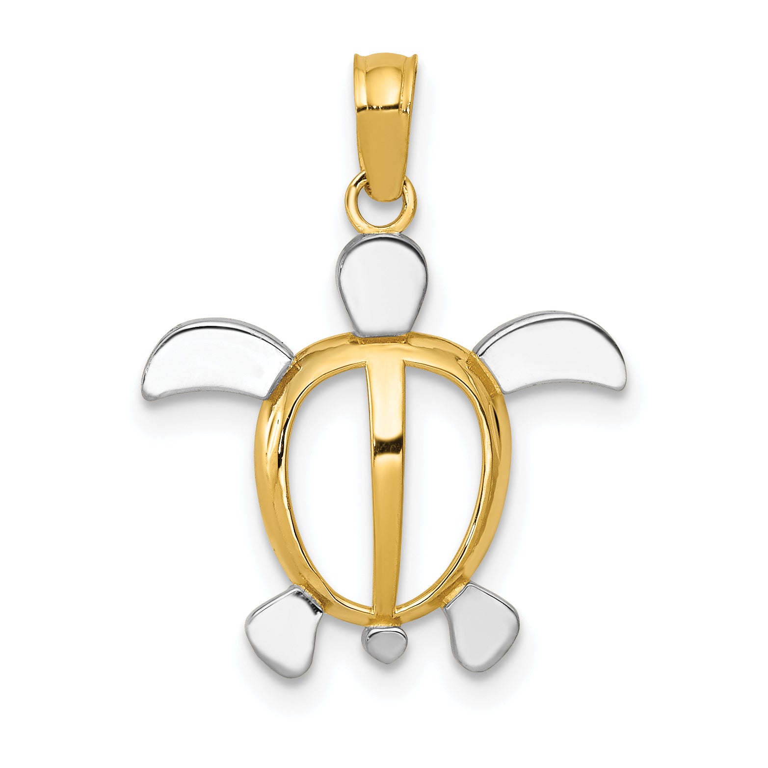 14K and Rhodium Sea Turtle Pendant