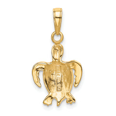 14K Gold Sea Turtle Pendant with Polished Finish and Textured Detail