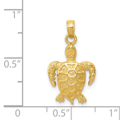 14K Gold Sea Turtle Pendant with Polished Finish and Textured Detail