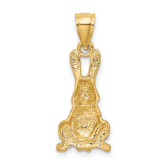 14K Gold Diamond-Cut Rabbit Pendant Solid, Elegant Cast Design