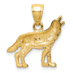 14K Gold Diamond-Cut Wolf Pendant for Men Solid, Casted Design