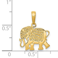 14K Gold Textured Elephant Pendant with Solid Cast Design Decorative Charm