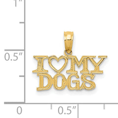 14K Gold I Heart My Dogs Pendant with Polished Solid Finish