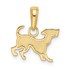 14K Gold Dog Pendant with Polished Finish and Textured Detail