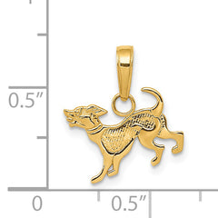 14K Gold Dog Pendant with Polished Finish and Textured Detail